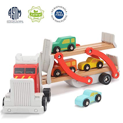 TOP BRIGHT Truck Toy for 2 3 Year Old Boys Gifts Cars for Toddlers Car Carrier Truck and Car Ramp Toy with 4 Mini Cars