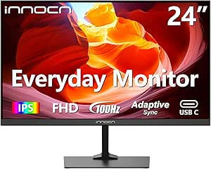 INNOCN 24 Inch 1920 x 1080p 100Hz IPS PC Monitor, USB Type C, HDMI, DisplayPort Connectivity, FHD Computer Monitor Eye Care, VESA Mountable, Thin Daily Home and Office Monitor - Black