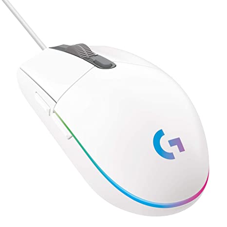 Logitech G203 Wired Gaming Mouse, 8,000 DPI, Rainbow Optical Effect LIGHTSYNC RGB, 6 Programmable Buttons, On-Board Memory, Screen Mapping, PC/Mac Computer and Laptop Compatible - White