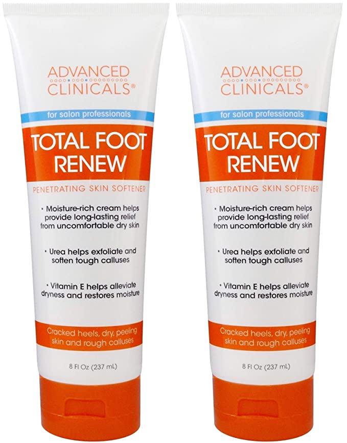 Advanced Clinicals Total Foot Renew Cream- Relief for Dry Itchy Skin, Tough Calluses, Cracked Heel. (Two - 8oz)