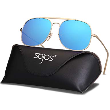 SOJOS Classic Aviator Polarized Square Sunglasses for Men and Women Mirrored Lens COLONEL