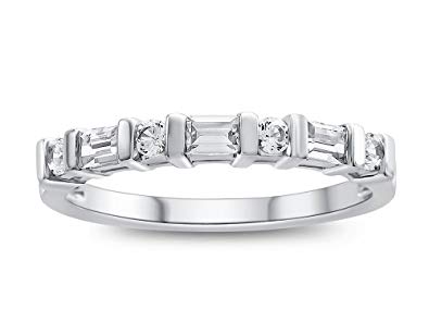 Finejewelers Sterling Silver Baguette and Round Stones Bar Set Anniversary Band Ring