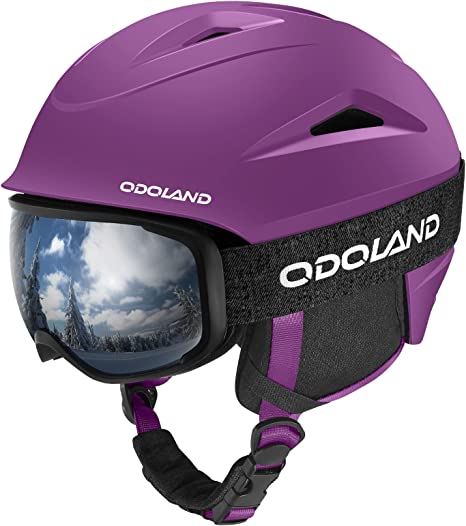 Odoland Snow Helmet, Ski Helmet with Ski Goggles for Snow Sports, Shockproof, Windproof, Safety Snowboard Helmet and Protective Goggles for Men Women and Youth