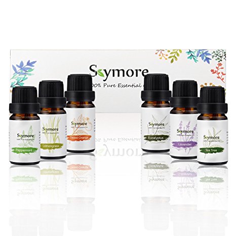 Gift Set Essential Oils Natural, Fragrance Oils, Aromatherapy Humidifiers Use， Top 6 100% Pure Therapeutic Grade Essentials, 6/10mL-Lavender, Sweet orange, Peppermint, Lemongrass, Tea tree, Eucalyptus