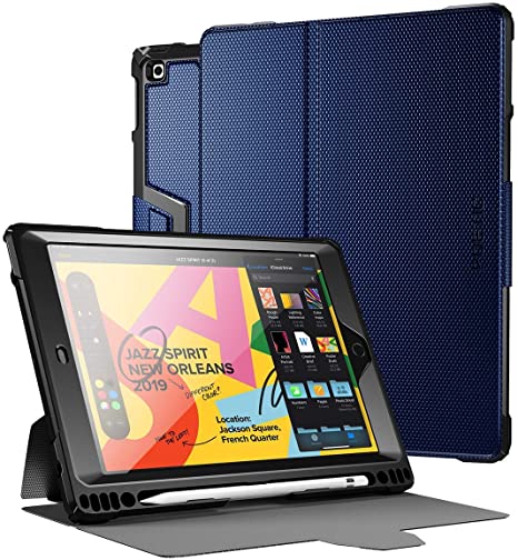 Poetic Explorer Series Designed for Apple iPad 10.2 2019 7th Generation Case, Full Body Triple Layers Tough 360 Degree Stand Folio Cover with Built-in Screen Protector and Pencil Holder, Navy Blue