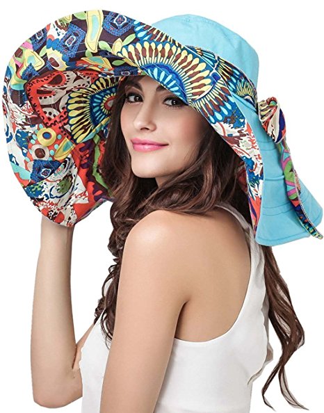 Cuca Dunna Women Outdoor Wide Brim Beach Sun Hat Anti-UV UPF 50  Double-sided Woman Cap