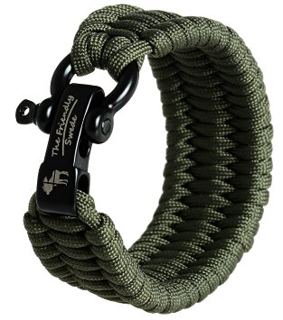 The Friendly Swede Trilobite Extra Beefy 500 lb Paracord Survival Bracelet with Stainless Steel Black Bow Shackle, Available in two Adjustable Sizes