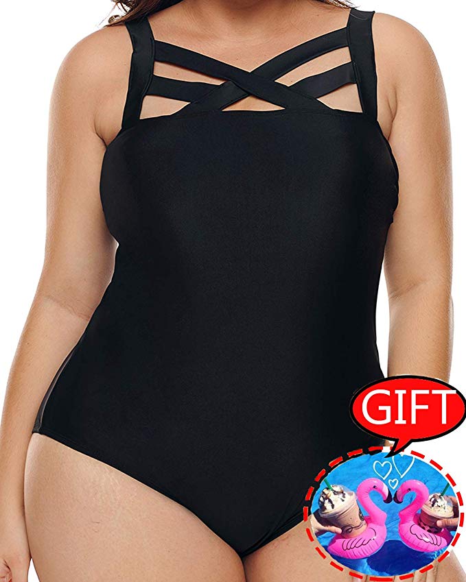 Womens Plus Size Swimwear Black Two/One Piece Monokinis Swimsuit Vintage Tummy Control Tankinis Bathing Suit