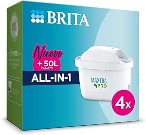 BRITA Filtro acqua rubinetto MAXTRA PRO All-in-1 confezione da 4 filtri - Riduce cloro, calcare e PFAS, compatibile con caraffa acqua filtrante BRITA