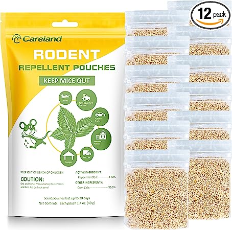 Careland Rodent Repellent Pouches Mouse Repellent, Natural Pest Repeller for Indoor, Peppermint Oil to Repel Rodents, Mice, Rats & Other Pests - 12 Pouches