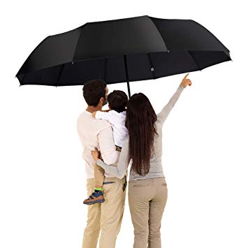 dongsui Travel Umbrella 51" Folding 10 Rib Windproof Umbrella Teflon Coating Automatic Umbrella for Women and Men