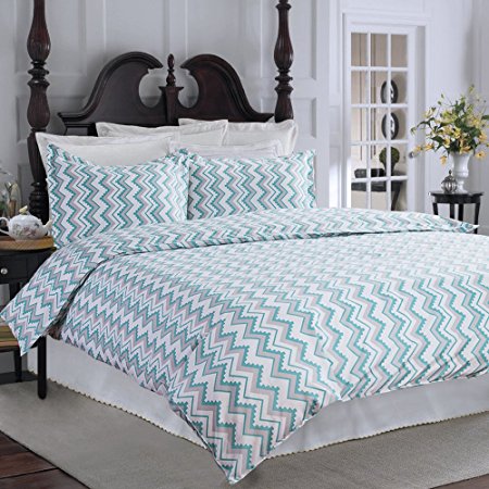 Bedsure 2-Piece Duvet Cover Set (Twin Zigzag Green) - 1 Duvet Cover and 1 Sham- Ultra-Soft Microfiber Fabric, Luxurious Comfortable and Breathable Bedding Set