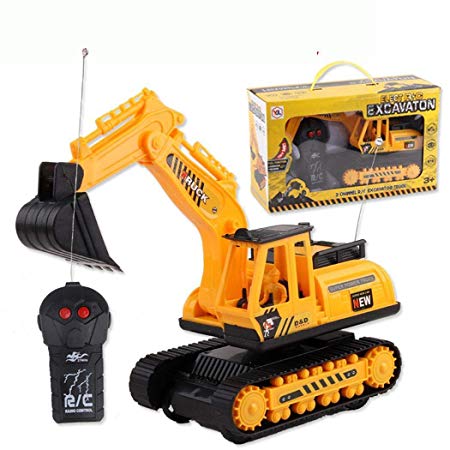 Halffle Car Excavator Kids Toy Crawler Digger Electric 2 Channel Remote Control Activity Play Centers