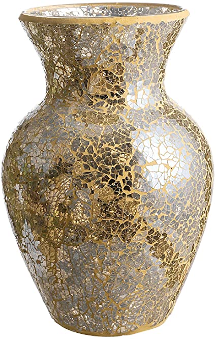 Whole Housewares 10.5" Tall Mosaic Glass Vase (Gold)