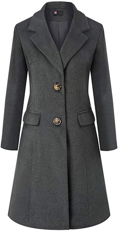 KANCY KOLE Women’s Long Sleeve Lapel Collar Single Breasted Wool Blend Trench Coat