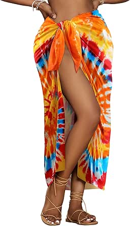 Bsubseach Tie Dye Sarong Wraps for Women Swimsuit Coverups Long Bikini Wraps Beach Bathing Suit Cover Up