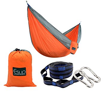 Esup Double Camping Hammock - Lightweight Nylon Portable Hammock, Best Parachute Hammock With Straps For Backpacking, Camping, Travel, Beach, Yard.