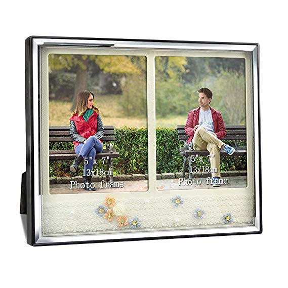 Amazing Roo 5x7 Picture Frame with White Mat, Double 5 x 7 Shadow Box Frames with Glass Front for Family Wall or Tabletop Decor