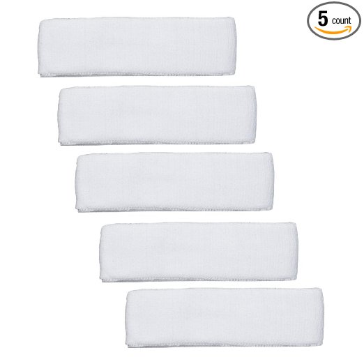 COSMOS ® 5 PCS White cotton sports basketball headband / sweatband head sweat band/brace