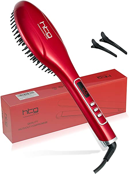HTG Travel Ionic Electric Hair straightening Brush, Automatic Hair Straightening Iron, Auto Hair Straightener, 50/60Hz(Red)