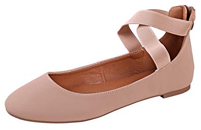 ANNA Dana-20 Women's Classic Ballerina Flats Elastic Crossing Straps