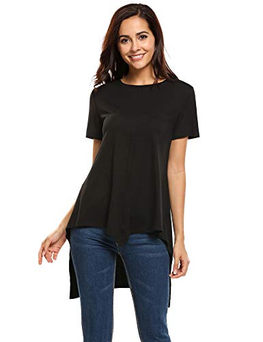 ThinIce Women Casual High Low Hem Tunic Short Sleeve Round Neck Loose Fit Shirt