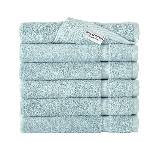 SALBAKOS Turkish Luxury Hotel & Spa 100% Cotton 6-Piece Hand Towel Set 16 x 30 Inch, Seafoam Green