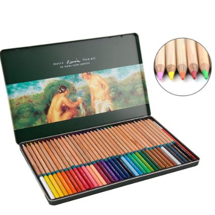 Watercolor Pencils Feelily 36 Soft Core Colored Pencils Marco Renior Professional Watercolor Water Soluble Colored Pencils with Metal Tin Case for Artist Sketch and Kids/Adult Coloring Books