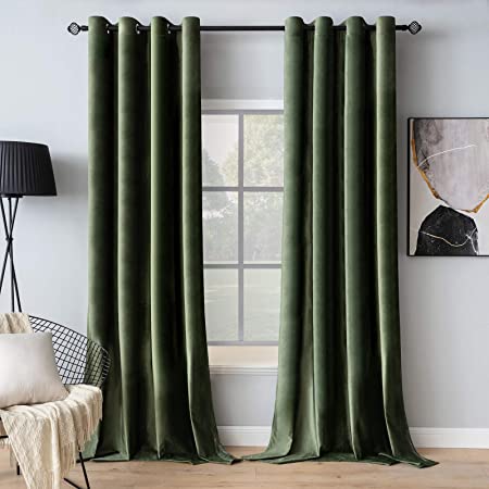 MIULEE Velvet Curtains Olive Green Extra Long Elegant Grommet Curtains Thermal Insulated Soundproof Room Darkening Curtains / Drapes for Classical Living Room Bedroom Decor 52 x 108 Inch Set of 2