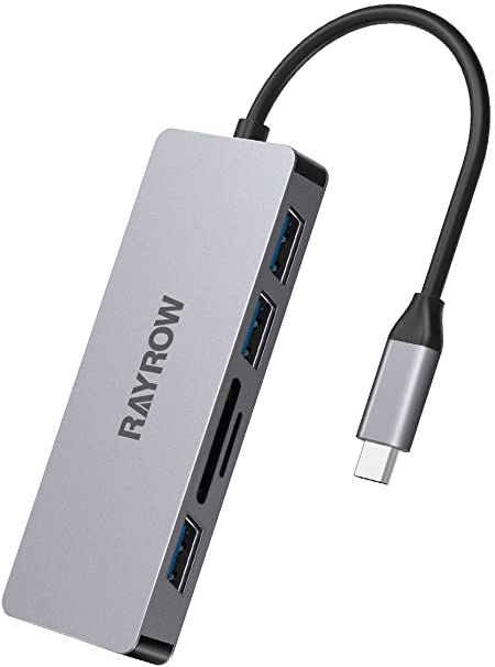 RAYROW USB C Hub, 6-in-1 USB C Adapter for MacBook Pro/Air 2020/2019/2018 with 4K USB-C to HDMI, 3 USB 3.0 Ports and SD/TF Card Reader for Galaxy Note 10 S10 S9 S8, Chromebook, XPS
