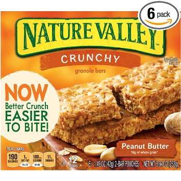 Nature Valley Crunchy Granola Bars, Peanut Butter, 1.49 oz, 6 Count, (Pack of 6)