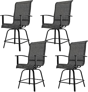 Grand patio Outdoor Swivel Bar Stools with Armrests Backs, 24" Height Patio Chairs for Porch Deck, Set of 4, Outdoor Sling Fabric (Black&Grey Plaid, 4PC)