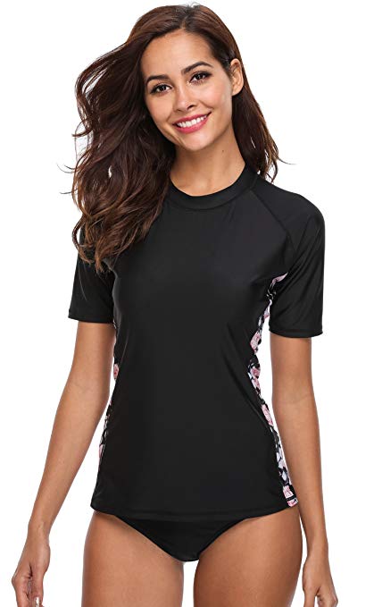 ATTRACO Women's Short-Sleeve Rashguard Swimwear UPF 50  Rash Guard Athletic Tops