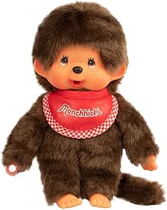 Bandai - Monchhichi - Peluche Garçon Bavoir Rouge - Peluche Singe Iconique des années 80 - Peluche Toute Douce 20 cm pour Enfants et Adultes - Jouet Enfant 2 Ans et   - 25501