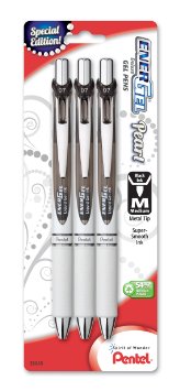 Pentel EnerGel Pearl Deluxe RTX Retractable Liquid Gel Pen, 0.7mm, Black Accent, Black Ink, 3 Pack (BL77WBP3A)