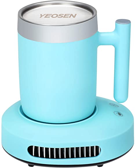 YEOSEN Coffee Mug Warmer and Cooler - 2 IN 1 Beverage Warmer and Drink Cooler with Mug, Auto Shut Off Mug Cooler and Warmer for Office Desk Use (Up to 131F or 46F), Blue