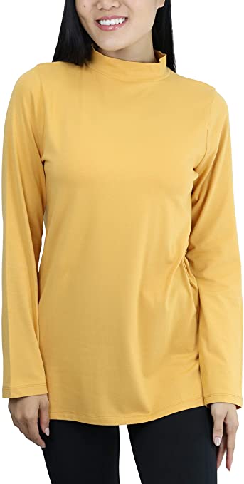 ToBeInStyle Women's Basic Long Sleeve Lightweight Mock Neck Classic Top