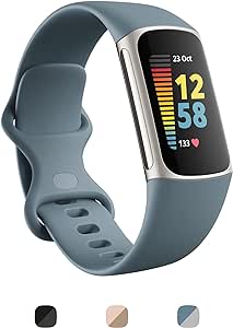 Fitbit Charge 5 Advanced Health & Fitness Tracker with Built-in GPS, Stress Management Tools, Sleep Tracking, 24/7 Heart Rate & More, Mineral Blue, One Size (S & L Bands Included)