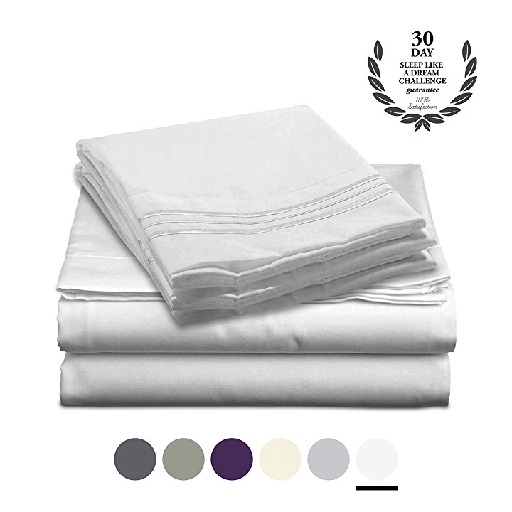 Bamboo Comfort Purity Collection - Bamboo Rayon Bedding - 4 Piece Bed Sheet Set - With Designer Colors and Embroidered Pillowcases (White, Queen)