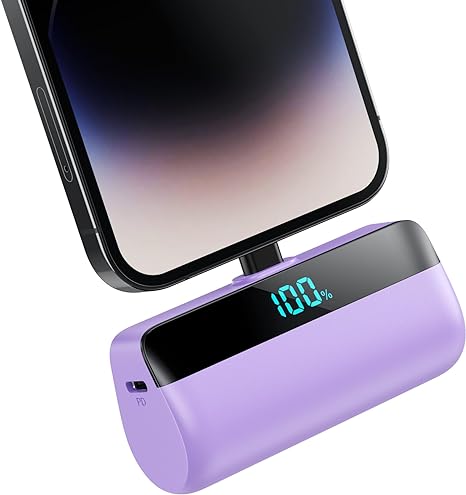 Mini Portable Charger for iPhone 5200mAh, MFi Certified Power Bank 20W PD Fast Charging,Phone Charger LCD Display Battery Pack,Compatible with iPhone 14/14 Plus/13/12 11/XS/XR/X/8/7/6/5s-Light Purple