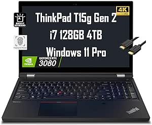 Lenovo ThinkPad T15g Gen 2 Mobile Workstation Laptop (15.6" 4K IPS Display, NVIDIA GeForce RTX 3080 16GB, Intel Core i7-11800H, 128GB RAM, 4TB SSD) Fingerprint, Backlit, IST HDMI, Win 11 Pro, Black