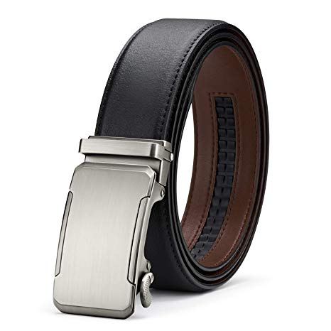 Men's Leather Belt, Ratchet Dress Belt with Automatic Belt Buckle (130cm(waist 37-43"), silver)