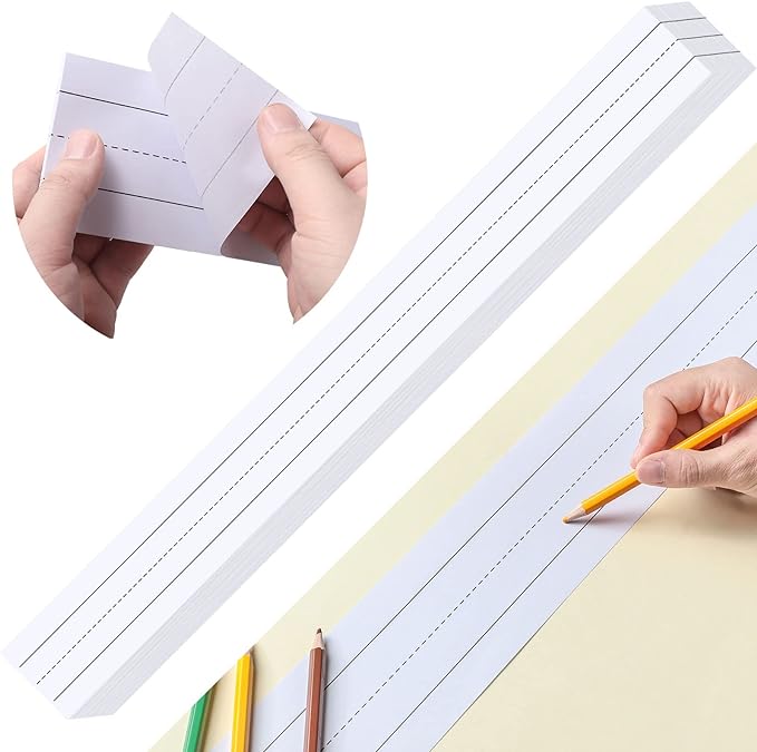 96 Strips Ruled Sentence Strips, 3 x 24 Inches Sentence Strips for Teacher Word Strips Sentence Strips Lined Multicolored Sentence Strips for School Students Office Supplies (White)