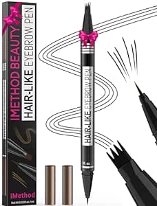 iMethod Microblading Eyebrow Pen - Eyebrow Pencil Magical 2-in-1 Dual-Ended Eye Brow Pencils for Women with 4-Fork-Tip & Ultra Precise Brush-Tip Create Natural Hair-Like Brows, Last All-Day, Black