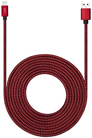 USB Type C Cable 15ft with 3A Fast Charging, Ultra Long and Extremely Durable Nylon Braided USB C Charger Cord for Galaxy S10/S9/S8/Google Pixel/LG/OnePlus/Moto and More (Red)