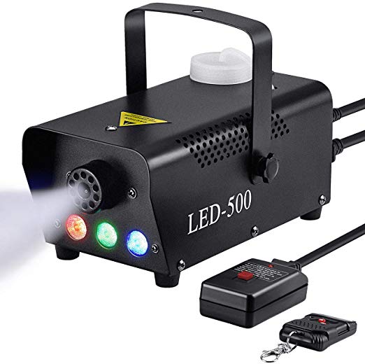 TOPELEK Fog Machine, 500W Effect Machine with 3-color LED Lights, Compact Portable Smoke Machine with Wireless Remote Control for Christmas, Halloween, Wedding, party, Stage Performance, Black