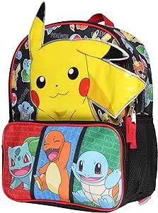 Bioworld Pokemon Backpack 3D Pikachu Bulbasaur Squirtle Charmander 14" Kids School Travel Backpack