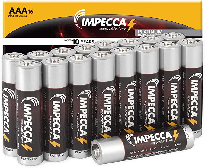 IMPECCA AAA Batteries High Performance Alkaline Battery Long Lasting, and Leak Resistant, LR3, Platinum Series, 16 Pack