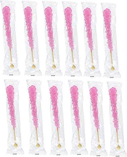 PINK ROCK CANDY CRYSTAL STICKS - PACK OF 12 (CHERRY)