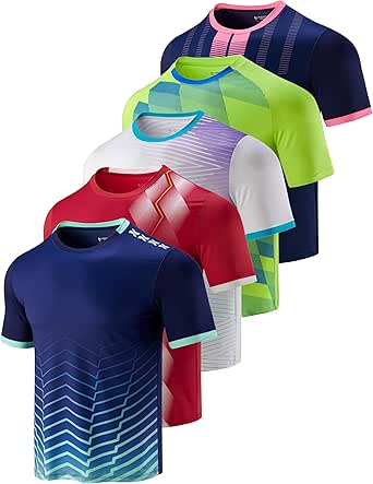 5 Pack Men’s Active Quick Dry Crew Neck T Shirts | Athletic Running Gym Workout Short Sleeve Tee Tops Bulk